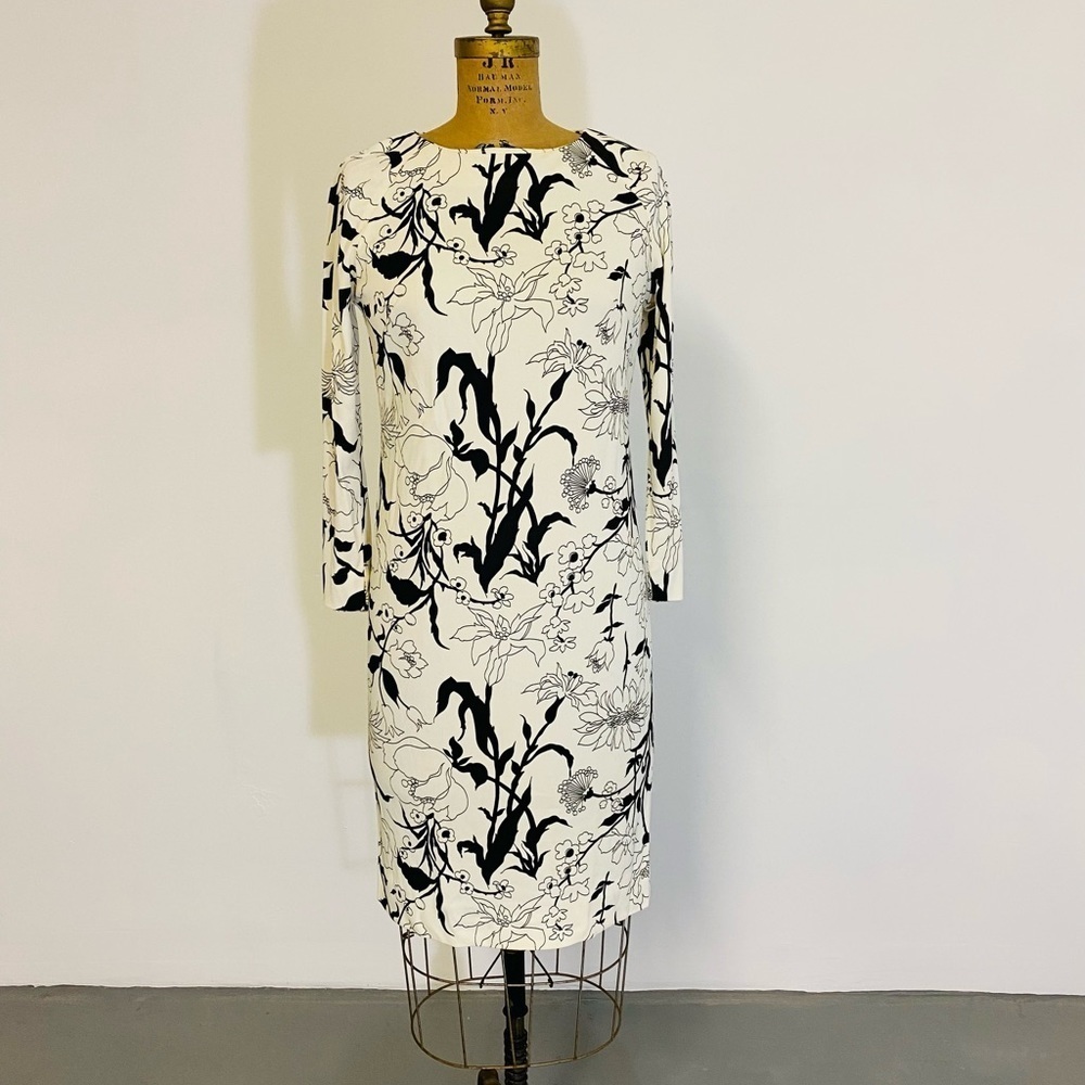 Vintage 1970s Dress, Loomtogs Brand Long Sleeve Dress with Black & White Floral - Picture 4 of 12